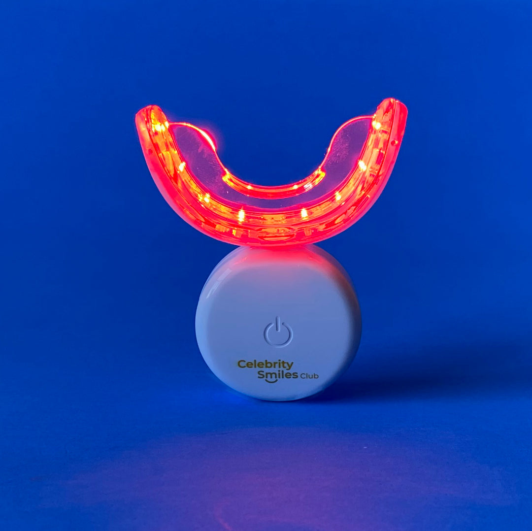 Red LED Lights with Cool Light Technology to heal, soothe and comfort mouthsores. Celebrity White Teeth Whitening by Celebrity Smiles Club.